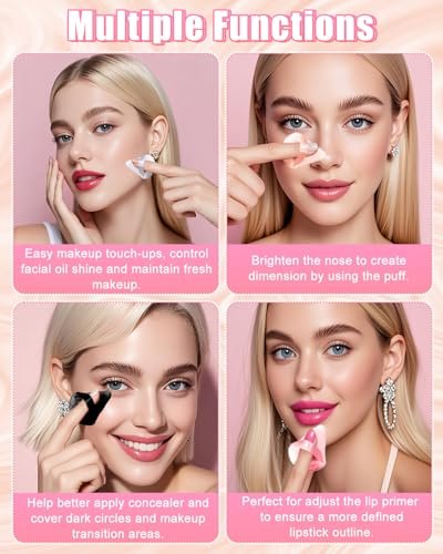 Glavatrix 8-Pack Mini Powder Puffs: Soft Velour Triangle Makeup Sponges for Face (Black, White, Nude, Pink)