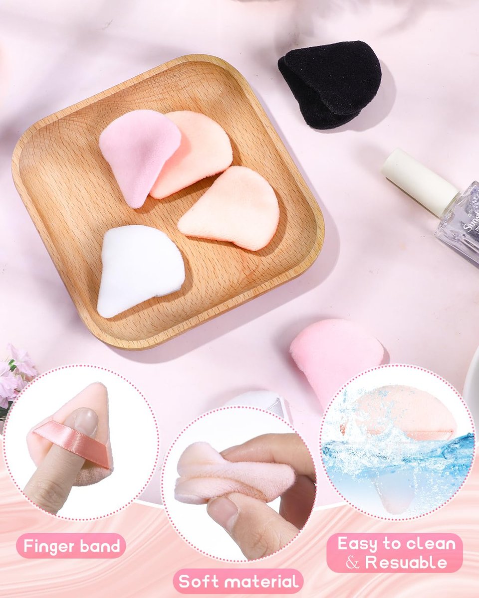 Glavatrix 8-Pack Mini Powder Puffs: Soft Velour Triangle Makeup Sponges for Face (Black, White, Nude, Pink) - görsel 5