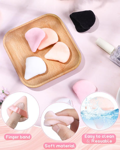 Glavatrix 8-Pack Mini Powder Puffs: Soft Velour Triangle Makeup Sponges for Face (Black, White, Nude, Pink)
