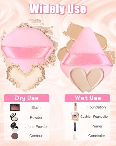 Glavatrix 8-Pack Mini Powder Puffs: Soft Velour Triangle Makeup Sponges for Face (Black, White, Nude, Pink)