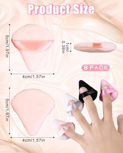Glavatrix 8-Pack Mini Powder Puffs: Soft Velour Triangle Makeup Sponges for Face (Black, White, Nude, Pink) - görsel 4