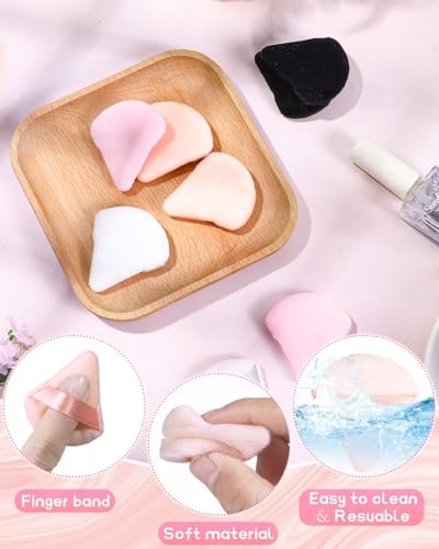 Glavatrix 8-Pack Mini Powder Puffs: Soft Velour Triangle Makeup Sponges for Face (Black, White, Nude, Pink)