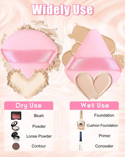 Glavatrix 8-Pack Mini Powder Puffs: Soft Velour Triangle Makeup Sponges for Face (Black, White, Nude, Pink)