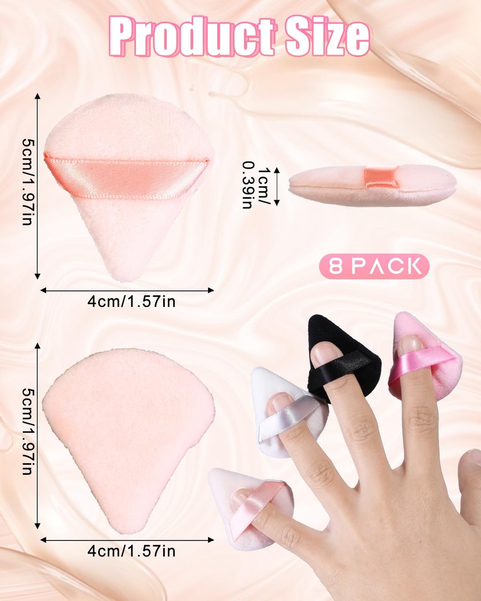 Glavatrix 8-Pack Mini Powder Puffs: Soft Velour Triangle Makeup Sponges for Face (Black, White, Nude, Pink) - görsel 3