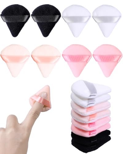 Glavatrix 8-Pack Mini Powder Puffs: Soft Velour Triangle Makeup Sponges for Face (Black, White, Nude, Pink) - görsel 2