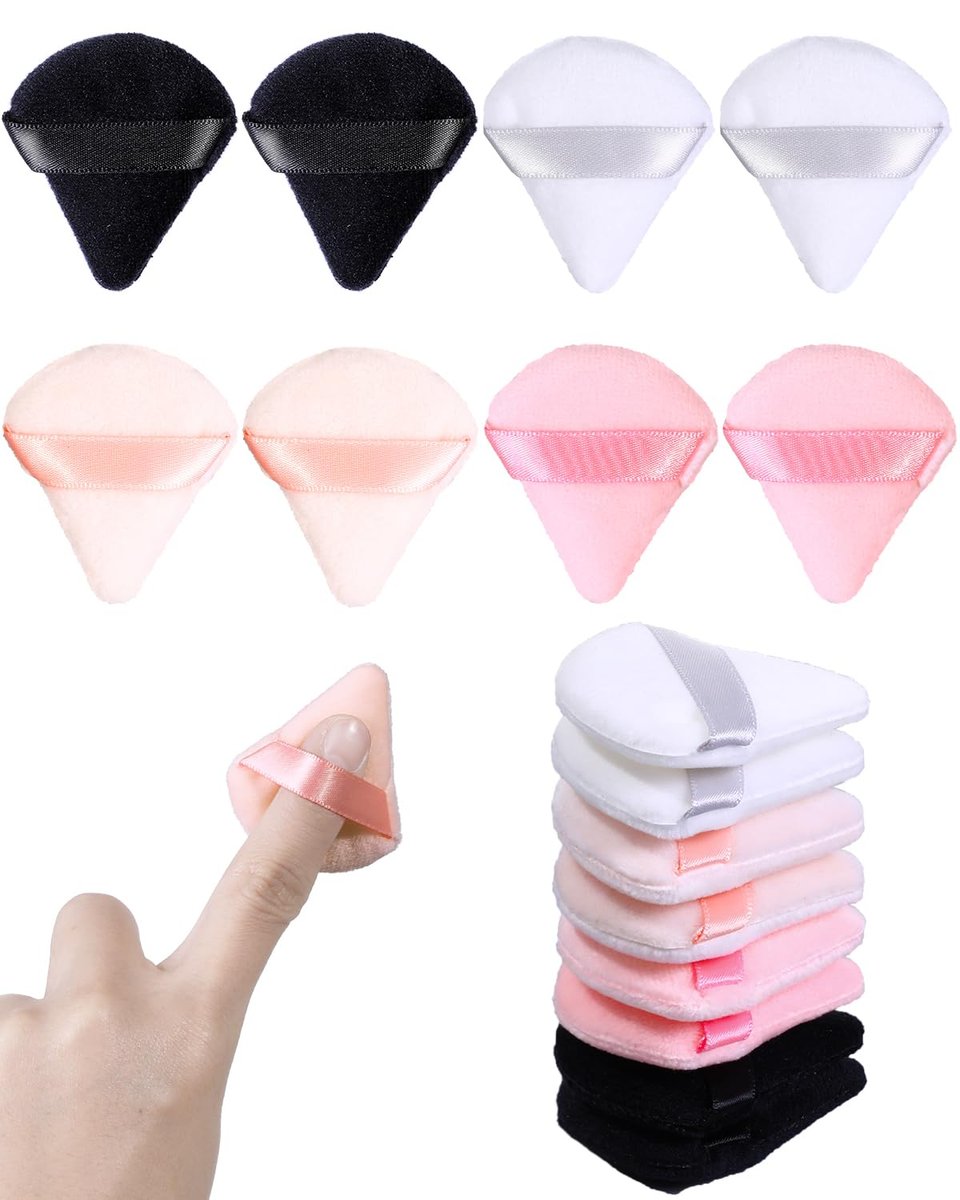 Glavatrix 8-Pack Mini Powder Puffs: Soft Velour Triangle Makeup Sponges for Face (Black, White, Nude, Pink) - görsel 1
