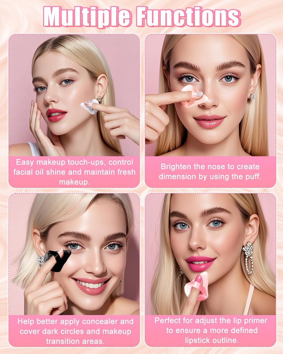 Glavatrix 8-Pack Mini Powder Puffs: Soft Velour Triangle Makeup Sponges for Face (Black, White, Nude, Pink) - görsel 9