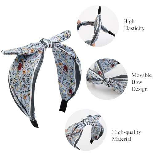 AIBFRID 3-Piece Boho Bow Headbands Set – Wide Knotted Non-Slip Floral Hairbands for Women and Girls (Black, Blue, Beige) - görsel 6