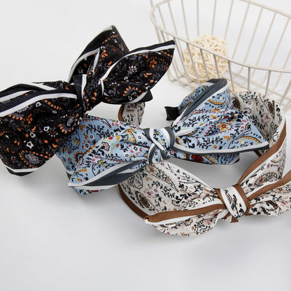 AIBFRID 3-Piece Boho Bow Headbands Set – Wide Knotted Non-Slip Floral Hairbands for Women and Girls (Black, Blue, Beige)