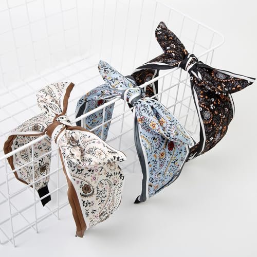 AIBFRID 3-Piece Boho Bow Headbands Set – Wide Knotted Non-Slip Floral Hairbands for Women and Girls (Black, Blue, Beige) - görsel 2