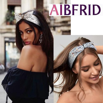 AIBFRID 3-Piece Boho Bow Headbands Set – Wide Knotted Non-Slip Floral Hairbands for Women and Girls (Black, Blue, Beige)