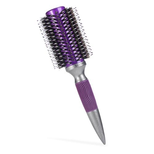 BRUSHZOO Round Brush for Blow Out - Boar Bristle Hairbrush for Women Adds Shine & Volume, Wooden Blow Drying Styling Brush (Purple) - görsel 2