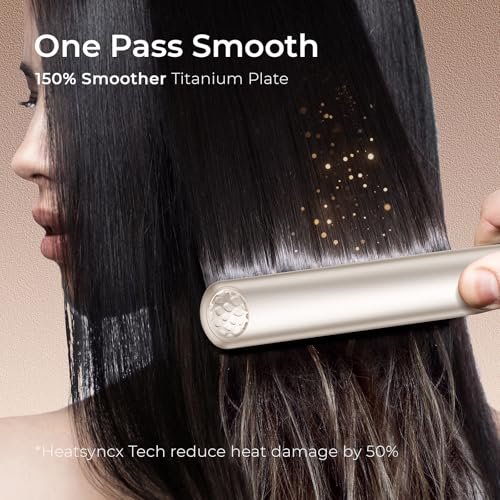 TYMO Titanium Flat Iron Hair Straightener - 1 Inch Professional Travel Straightener with 10s Heat Up, 32 Temperature Settings, Dual Voltage & LED Display Avelisse