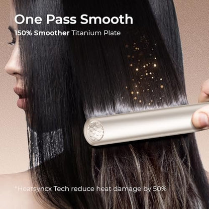 TYMO Titanium Flat Iron Hair Straightener - 1 Inch Professional Travel Straightener with 10s Heat Up, 32 Temperature Settings, Dual Voltage & LED Display Avelisse