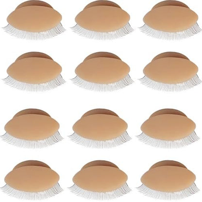 RONYOUNG 12PCS Replacement Eyelids for Mannequin Head – Removable Realistic Silicone Eyelids with Eyelashes for Eyelash Training Practice & Makeup Eyelash Extensions (Tan)