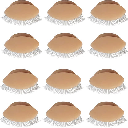 RONYOUNG 12PCS Replacement Eyelids for Mannequin Head – Removable Realistic Silicone Eyelids with Eyelashes for Eyelash Training Practice & Makeup Eyelash Extensions (Tan)