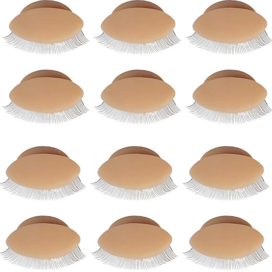 RONYOUNG 12PCS Replacement Eyelids for Mannequin Head – Removable Realistic Silicone Eyelids with Eyelashes for Eyelash Training Practice & Makeup Eyelash Extensions (Tan)