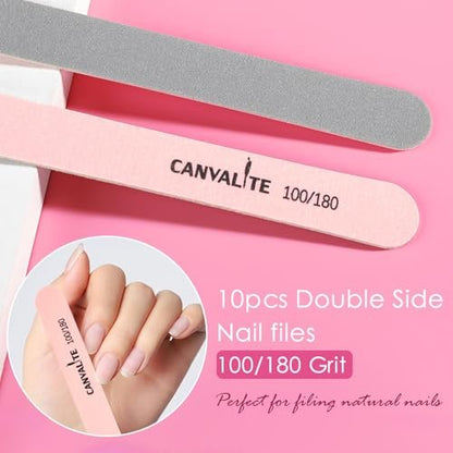 CANVALITE Nail Files and Buffers Set - 14pcs Manicure Kit for Natural Nail Care, Shapes, Smooths, and Shines with 100/180 Grit Emery Boards and Polishing Buffing Block