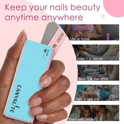 CANVALITE Nail Files and Buffers Set - 14pcs Manicure Kit for Natural Nail Care, Shapes, Smooths, and Shines with 100/180 Grit Emery Boards and Polishing Buffing Block