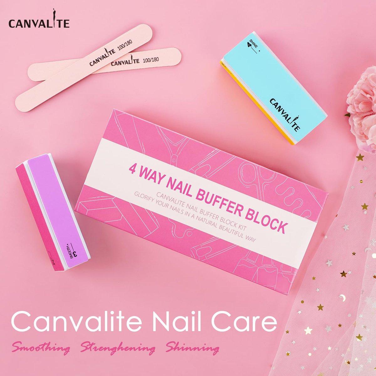 CANVALITE Nail Files and Buffers Set - 14pcs Manicure Kit for Natural Nail Care, Shapes, Smooths, and Shines with 100/180 Grit Emery Boards and Polishing Buffing Block - görsel 15