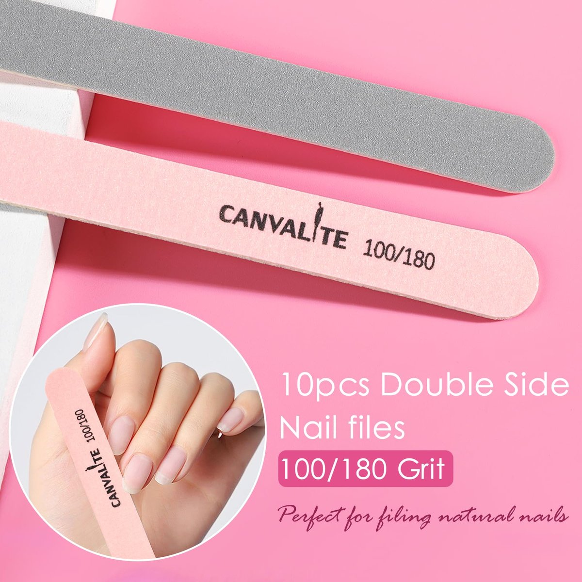 CANVALITE Nail Files and Buffers Set - 14pcs Manicure Kit for Natural Nail Care, Shapes, Smooths, and Shines with 100/180 Grit Emery Boards and Polishing Buffing Block - görsel 9