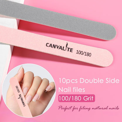 CANVALITE Nail Files and Buffers Set - 14pcs Manicure Kit for Natural Nail Care, Shapes, Smooths, and Shines with 100/180 Grit Emery Boards and Polishing Buffing Block