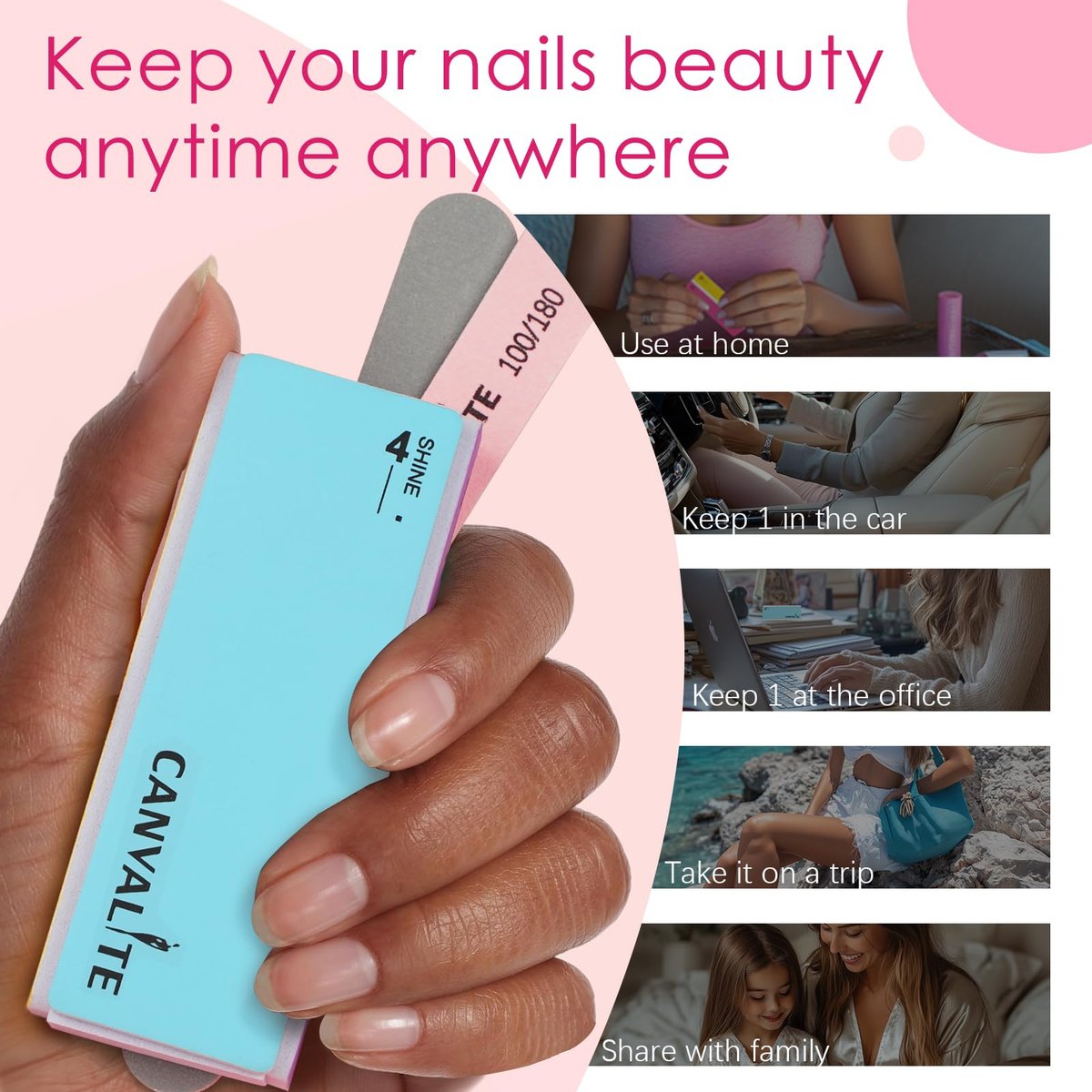 CANVALITE Nail Files and Buffers Set - 14pcs Manicure Kit for Natural Nail Care, Shapes, Smooths, and Shines with 100/180 Grit Emery Boards and Polishing Buffing Block - görsel 13