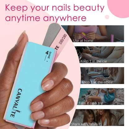 CANVALITE Nail Files and Buffers Set - 14pcs Manicure Kit for Natural Nail Care, Shapes, Smooths, and Shines with 100/180 Grit Emery Boards and Polishing Buffing Block