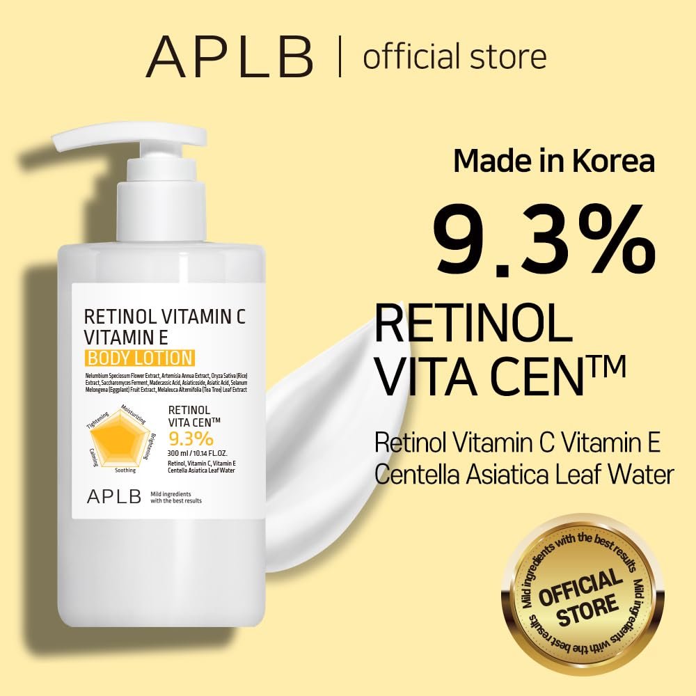 APLB Retinol Vitamin C Vitamin E Body Lotion - RETINOL VITA CEN™ 9.3% - Korean Skincare for Long-Lasting Hydration, Wrinkle Care, and Improved Skin Texture - 10.14 Fl Oz - görsel 3
