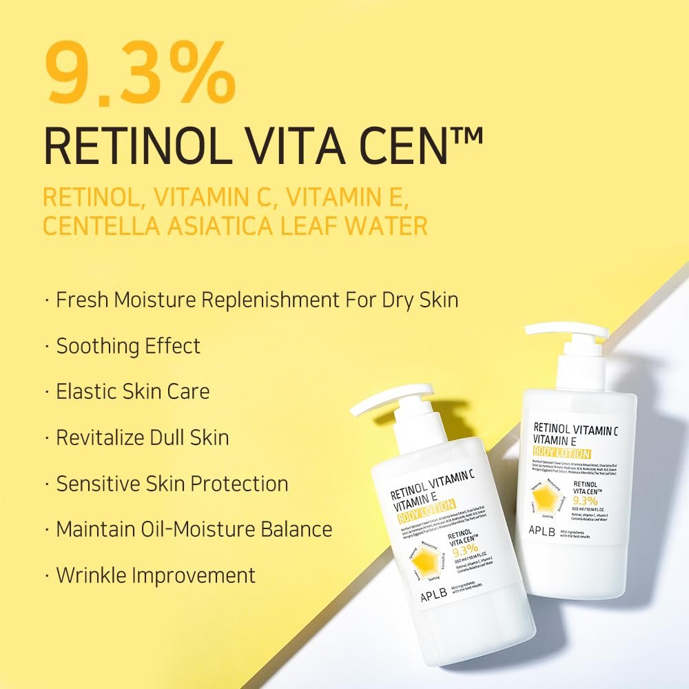 APLB Retinol Vitamin C Vitamin E Body Lotion - RETINOL VITA CEN™ 9.3% - Korean Skincare for Long-Lasting Hydration, Wrinkle Care, and Improved Skin Texture - 10.14 Fl Oz - görsel 5