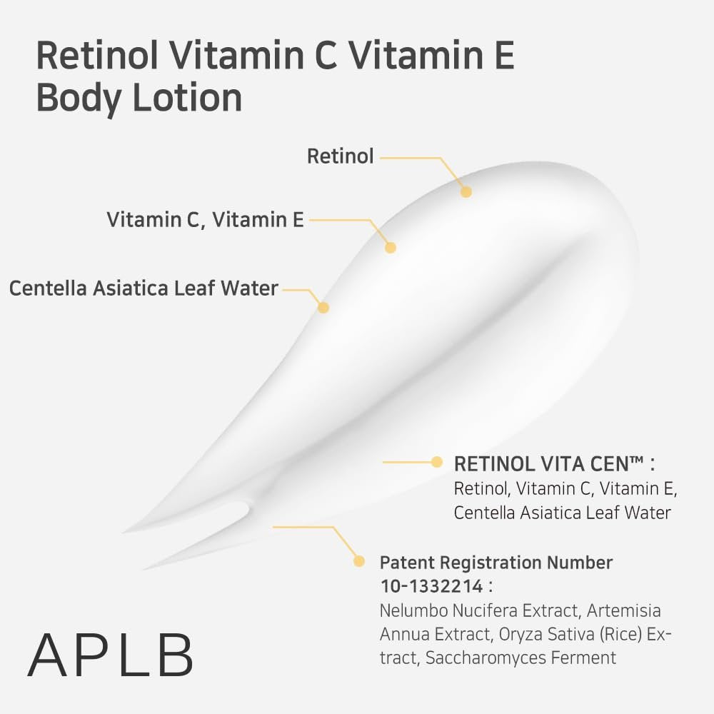 APLB Retinol Vitamin C Vitamin E Body Lotion - RETINOL VITA CEN™ 9.3% - Korean Skincare for Long-Lasting Hydration, Wrinkle Care, and Improved Skin Texture - 10.14 Fl Oz - görsel 7