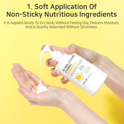 APLB Retinol Vitamin C Vitamin E Body Lotion - RETINOL VITA CEN™ 9.3% - Korean Skincare for Long-Lasting Hydration, Wrinkle Care, and Improved Skin Texture - 10.14 Fl Oz