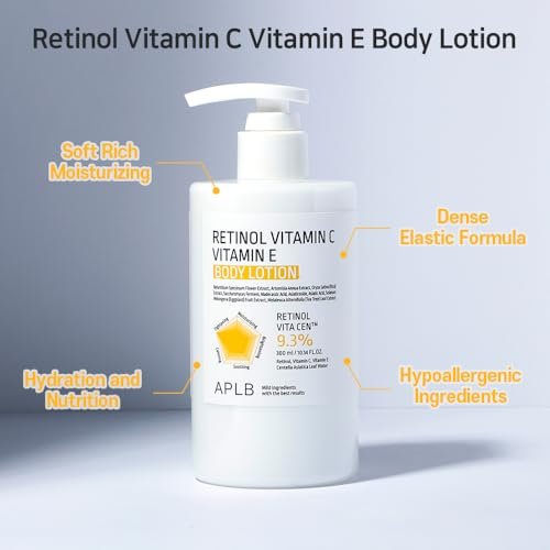 APLB Retinol Vitamin C Vitamin E Body Lotion - RETINOL VITA CEN™ 9.3% - Korean Skincare for Long-Lasting Hydration, Wrinkle Care, and Improved Skin Texture - 10.14 Fl Oz - görsel 12