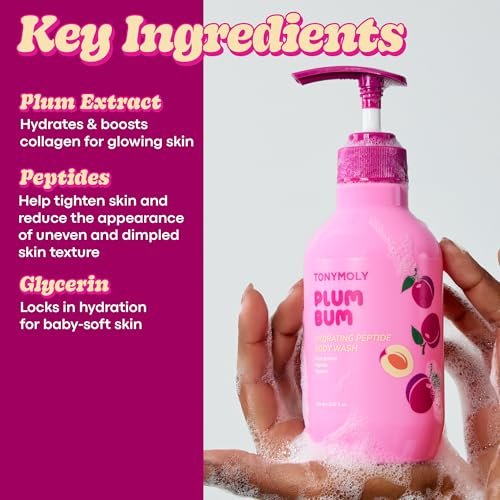 TONYMOLY Plum Bum Peptide Hydrating Body Wash – Moisturizing & Nourishing Cleanser with Plum Extract, Peptides & Glycerin – Gentle Korean Body Wash for Soft, Smooth, Radiant Skin, 13.5 fl oz Avelisse