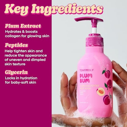 TONYMOLY Plum Bum Peptide Hydrating Body Wash – Moisturizing & Nourishing Cleanser with Plum Extract, Peptides & Glycerin – Gentle Korean Body Wash for Soft, Smooth, Radiant Skin, 13.5 fl oz Avelisse