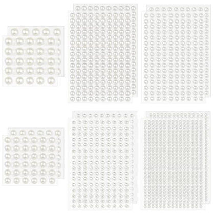 1982 Pcs Self-Adhesive Pearl Stickers - White Acrylic Pearl Gems for Crafts, Face, Hair, Makeup, Nail Art