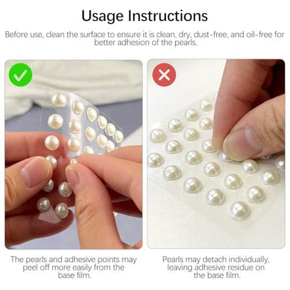 1982 Pcs Self-Adhesive Pearl Stickers - White Acrylic Pearl Gems for Crafts, Face, Hair, Makeup, Nail Art