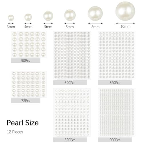 1982 Pcs Self-Adhesive Pearl Stickers - White Acrylic Pearl Gems for Crafts, Face, Hair, Makeup, Nail Art - görsel 4