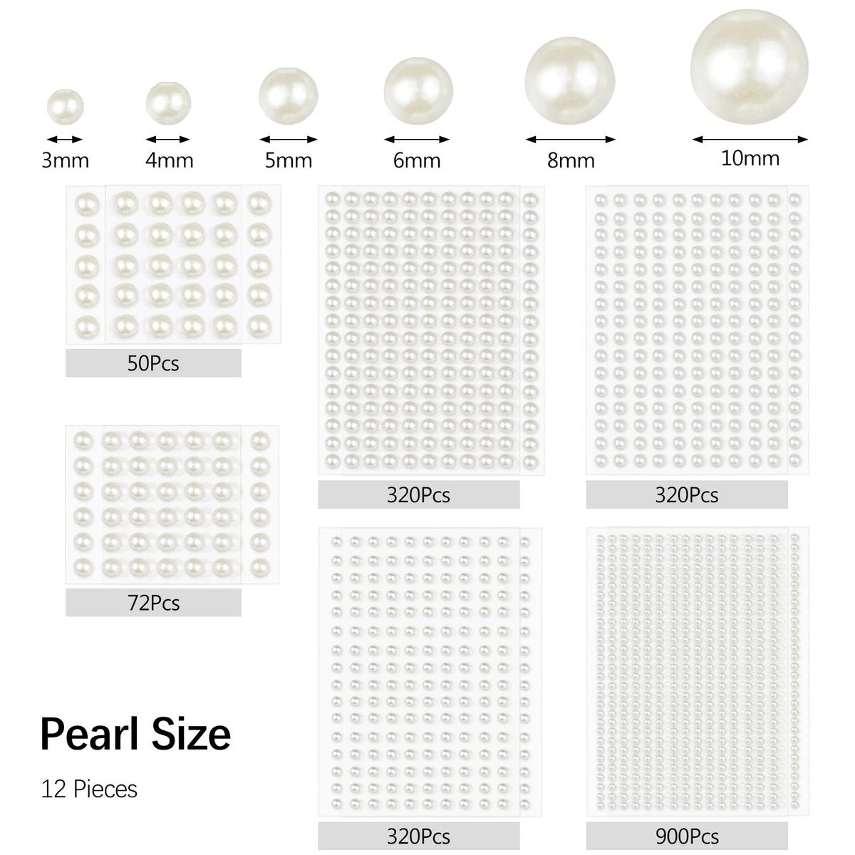 1982 Pcs Self-Adhesive Pearl Stickers - White Acrylic Pearl Gems for Crafts, Face, Hair, Makeup, Nail Art - görsel 3