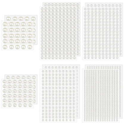 1982 Pcs Self-Adhesive Pearl Stickers - White Acrylic Pearl Gems for Crafts, Face, Hair, Makeup, Nail Art