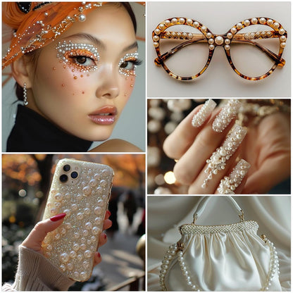 1982 Pcs Self-Adhesive Pearl Stickers - White Acrylic Pearl Gems for Crafts, Face, Hair, Makeup, Nail Art