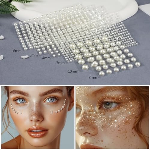 1982 Pcs Self-Adhesive Pearl Stickers - White Acrylic Pearl Gems for Crafts, Face, Hair, Makeup, Nail Art - görsel 6
