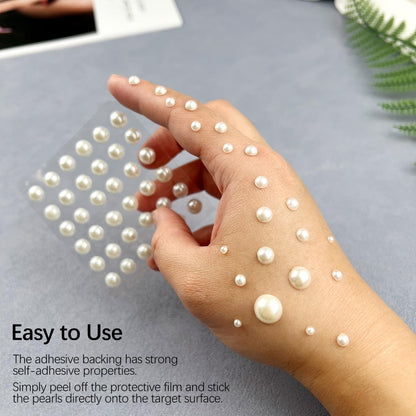 1982 Pcs Self-Adhesive Pearl Stickers - White Acrylic Pearl Gems for Crafts, Face, Hair, Makeup, Nail Art