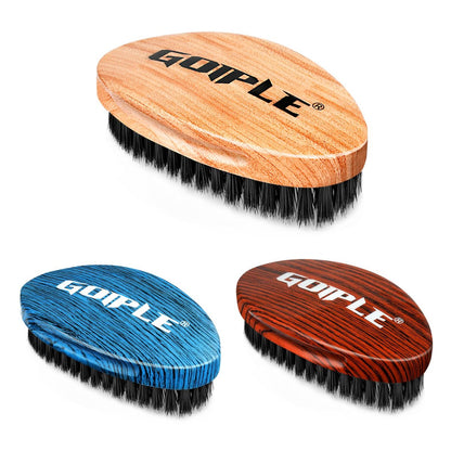 360 Curved Wave Brush for Men & Beard - Soft & Hard Palm Wave Hair Brushes, Wave Styler for Wolfing, Beech Wood & Boar Bristle Brush for Barbers & Daily Use (Coffee)