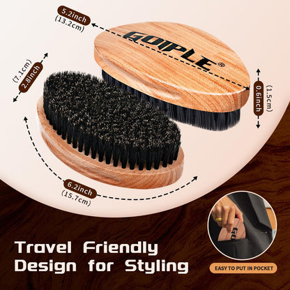 360 Curved Wave Brush for Men & Beard - Soft & Hard Palm Wave Hair Brushes, Wave Styler for Wolfing, Beech Wood & Boar Bristle Brush for Barbers & Daily Use (Coffee)