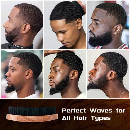 360 Curved Wave Brush for Men & Beard - Soft & Hard Palm Wave Hair Brushes, Wave Styler for Wolfing, Beech Wood & Boar Bristle Brush for Barbers & Daily Use (Coffee)