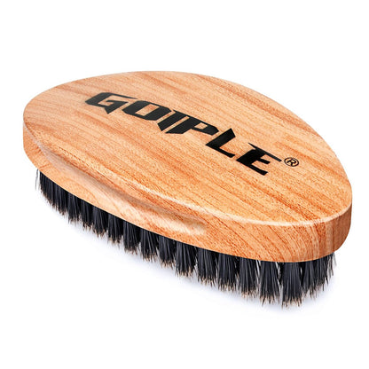 360 Curved Wave Brush for Men & Beard - Soft & Hard Palm Wave Hair Brushes, Wave Styler for Wolfing, Beech Wood & Boar Bristle Brush for Barbers & Daily Use (Coffee)