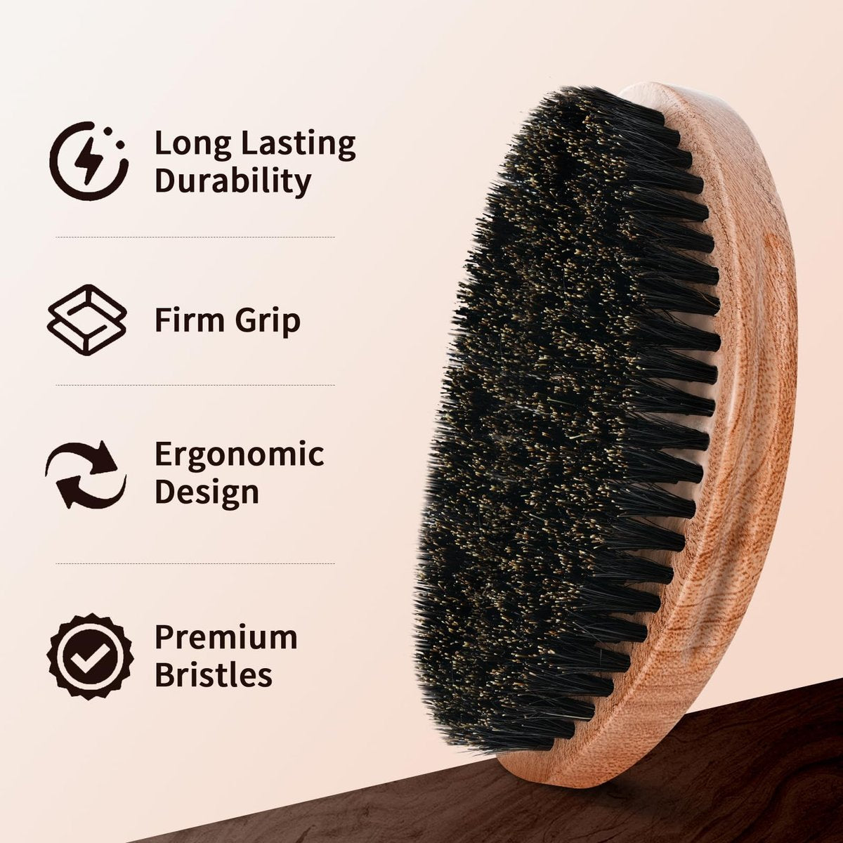 360 Curved Wave Brush for Men & Beard - Soft & Hard Palm Wave Hair Brushes, Wave Styler for Wolfing, Beech Wood & Boar Bristle Brush for Barbers & Daily Use (Coffee) - görsel 5