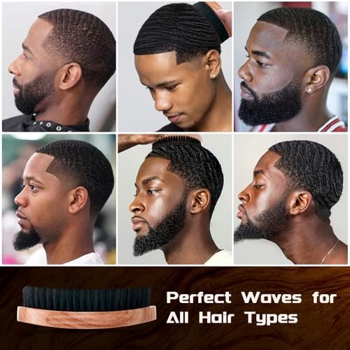 360 Curved Wave Brush for Men & Beard - Soft & Hard Palm Wave Hair Brushes, Wave Styler for Wolfing, Beech Wood & Boar Bristle Brush for Barbers & Daily Use (Coffee) - görsel 16