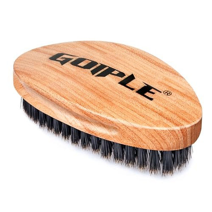 360 Curved Wave Brush for Men & Beard - Soft & Hard Palm Wave Hair Brushes, Wave Styler for Wolfing, Beech Wood & Boar Bristle Brush for Barbers & Daily Use (Coffee)